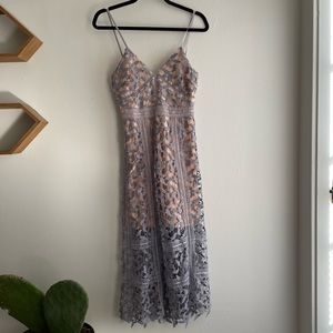 Purple and pink lace midi dress